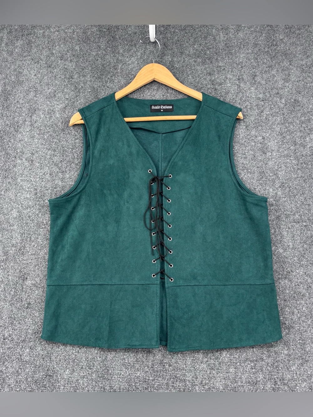 Scarlett Darkness Green Faux Suede Renfair Steampunk Lace Up Vest Men’s M